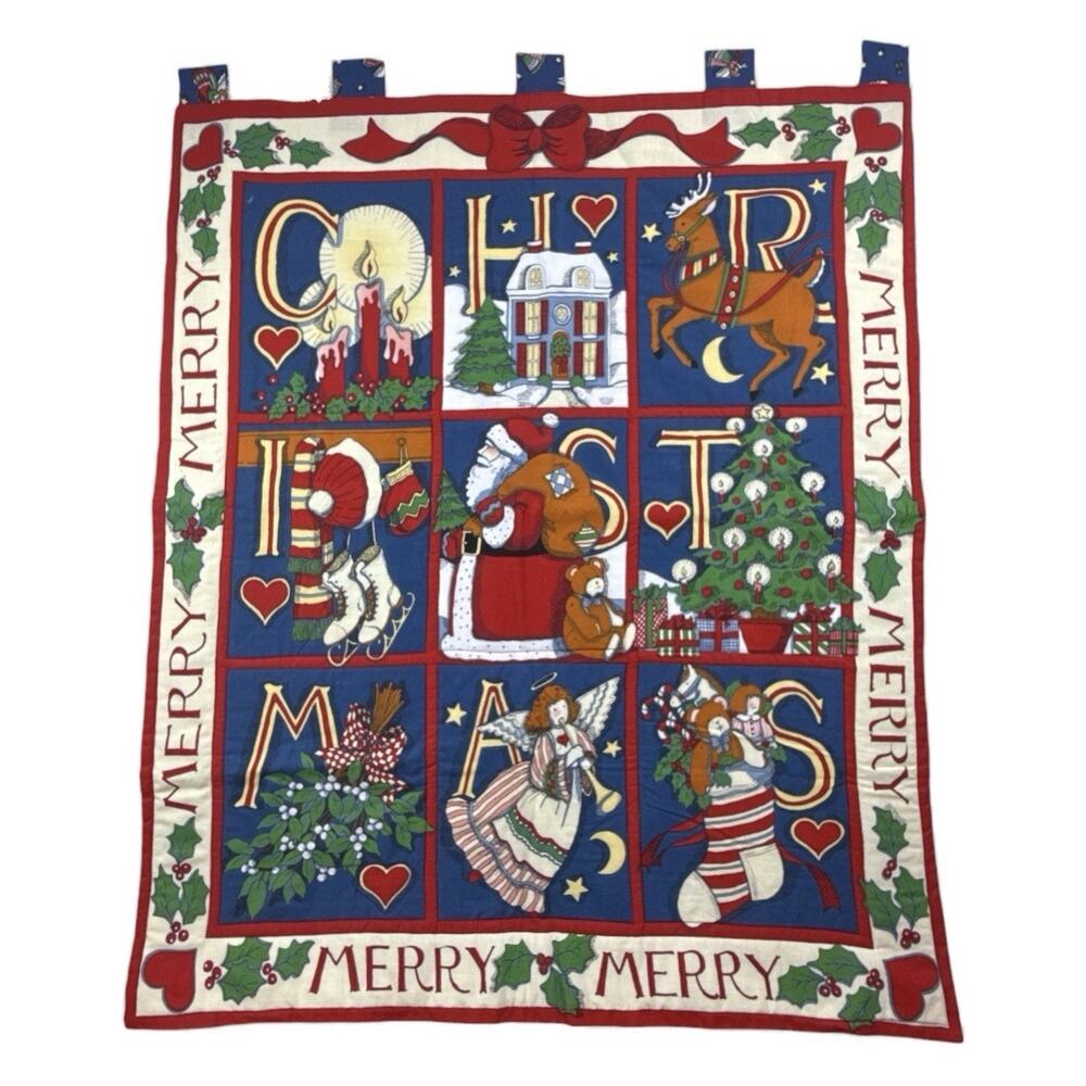 Susan Winget Christmas Quilt Patchwork Wall Hanging Holiday Decor 38X32 Tab Top